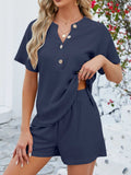 Casual Button Detail Ribbed Top and Shorts Two-Piece Set - Trendsi - Flyclothing LLC