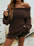 Off-Shoulder Extra-Long Sleeve Sweater - Trendsi - Flyclothing LLC
