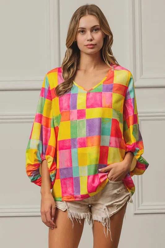 BiBi Multi Block Bubble Pop Ballon Top - Trendsi - Flyclothing LLC