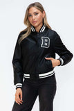 Love Me Now PU Leather Contrast Snap Down Bomber Jacket - Trendsi - Flyclothing LLC