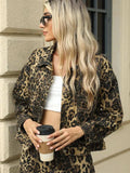 Pocketed Leopard Long Sleeve Denim Jacket - Trendsi - Flyclothing LLC