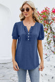 Frill Notched Short Sleeve Blouse - Trendsi - Flyclothing LLC