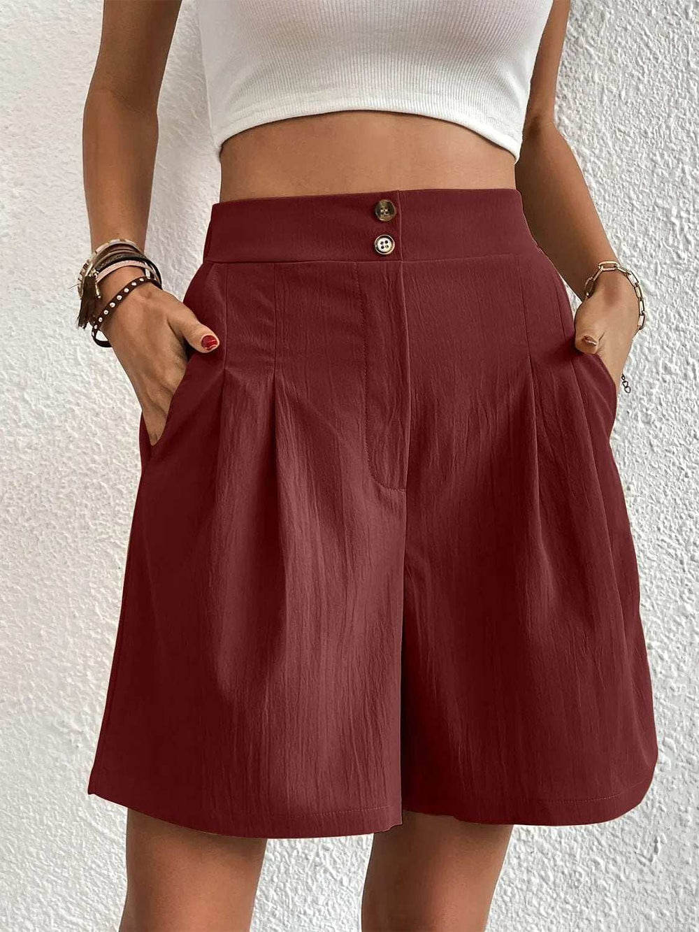 Pocketed Half Elastic Waist Shorts - Trendsi - Flyclothing LLC