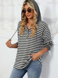 Drawstring Striped Long Sleeve Hoodie - Trendsi - Flyclothing LLC