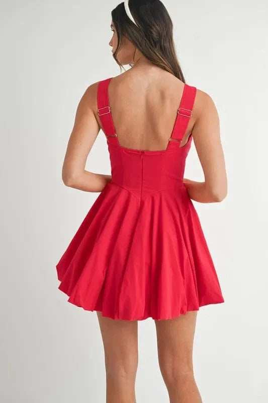 MABLE Poplin Square Neckline Bubble Mini Dress - Trendsi - Flyclothing LLC