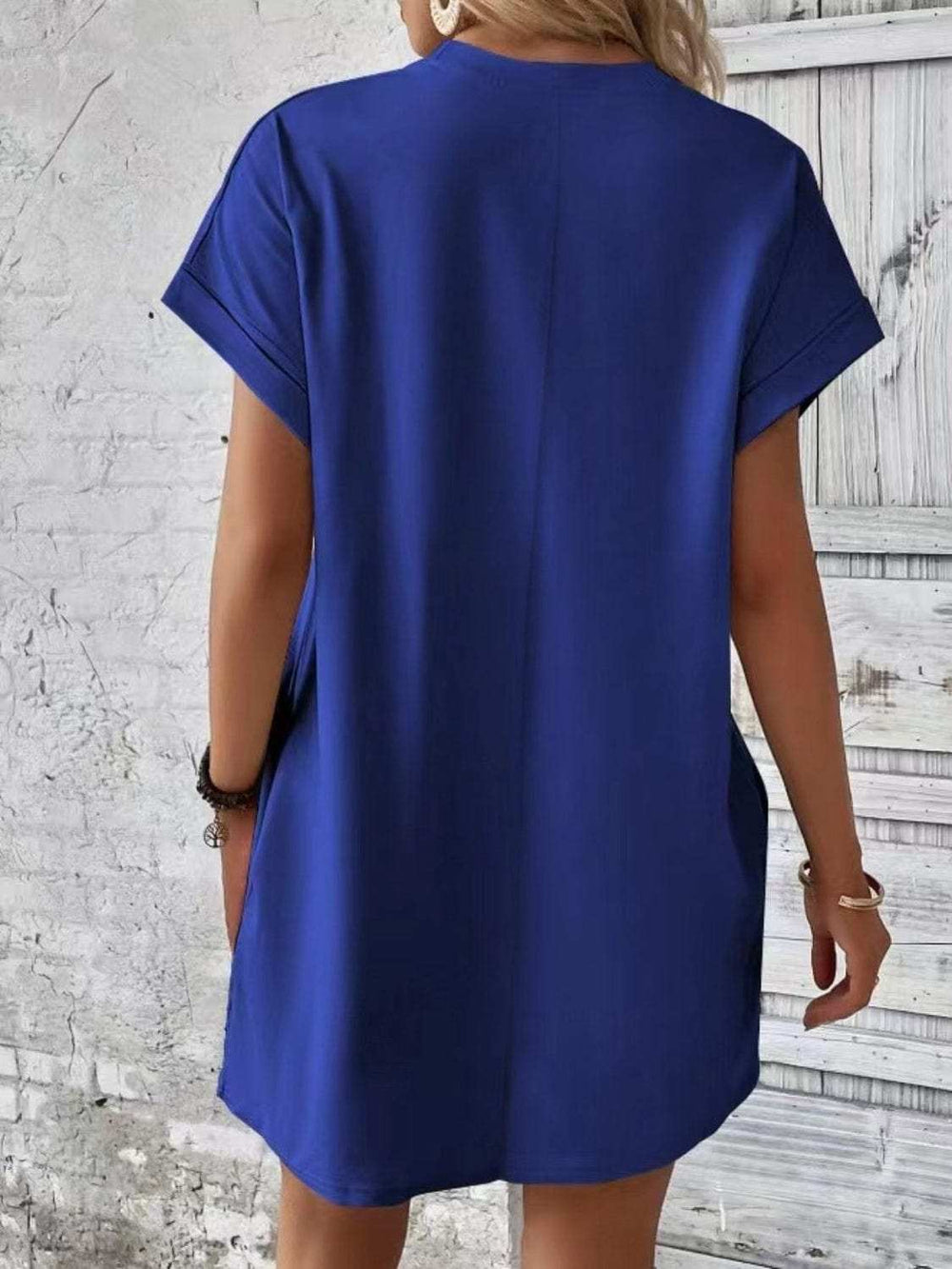 Pocketed Round Neck Short Sleeve Dress - Trendsi - Flyclothing LLC