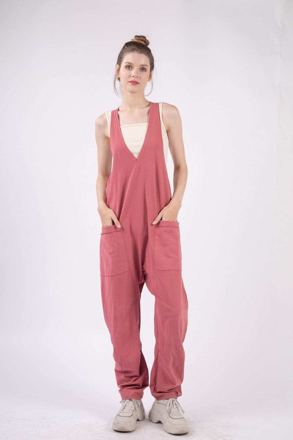 VERY J Plunge Sleeveless Jumpsuit with Pockets - Trendsi - Flyclothing LLC