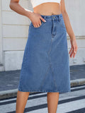 Slit Back Midi Denim Skirt - Trendsi - Flyclothing LLC