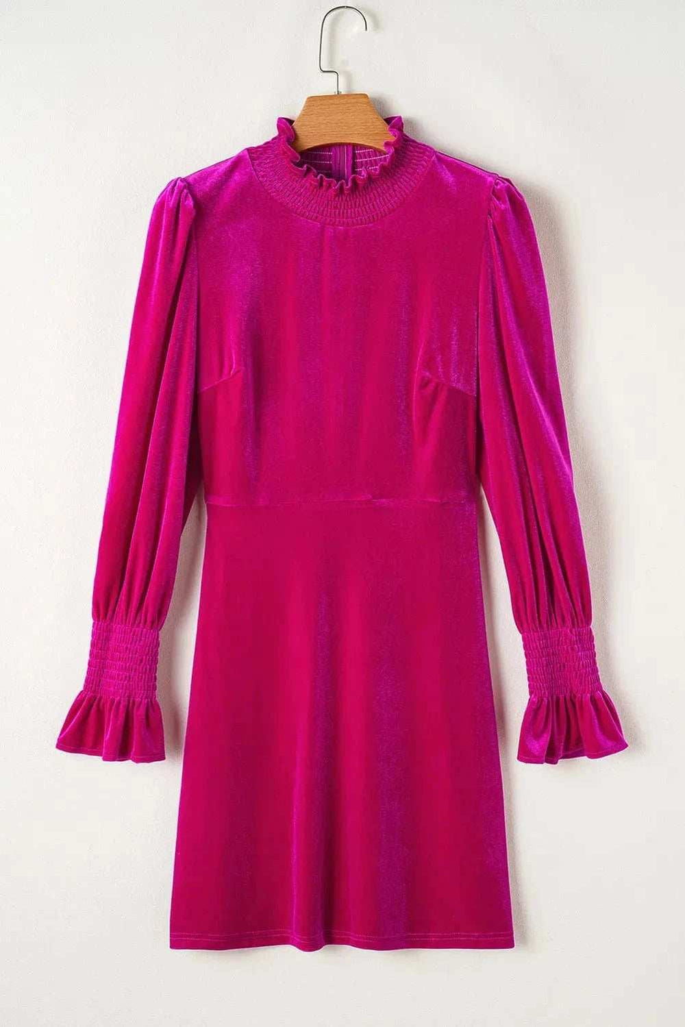 Frill Mock Neck Flounce Sleeve Mini Dress - Trendsi - Flyclothing LLC