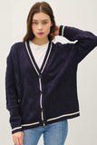 Be Cool Contrast Trim Cable-Knit V-Neck Cardigan - Trendsi - Flyclothing LLC