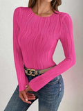 Textured Round Neck Long Sleeve Top - Trendsi - Flyclothing LLC