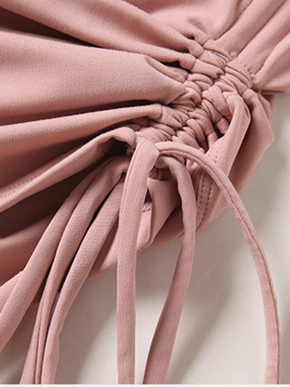 Drawstring Round Neck Short Sleeve Active T-Shirt - Trendsi - Flyclothing LLC