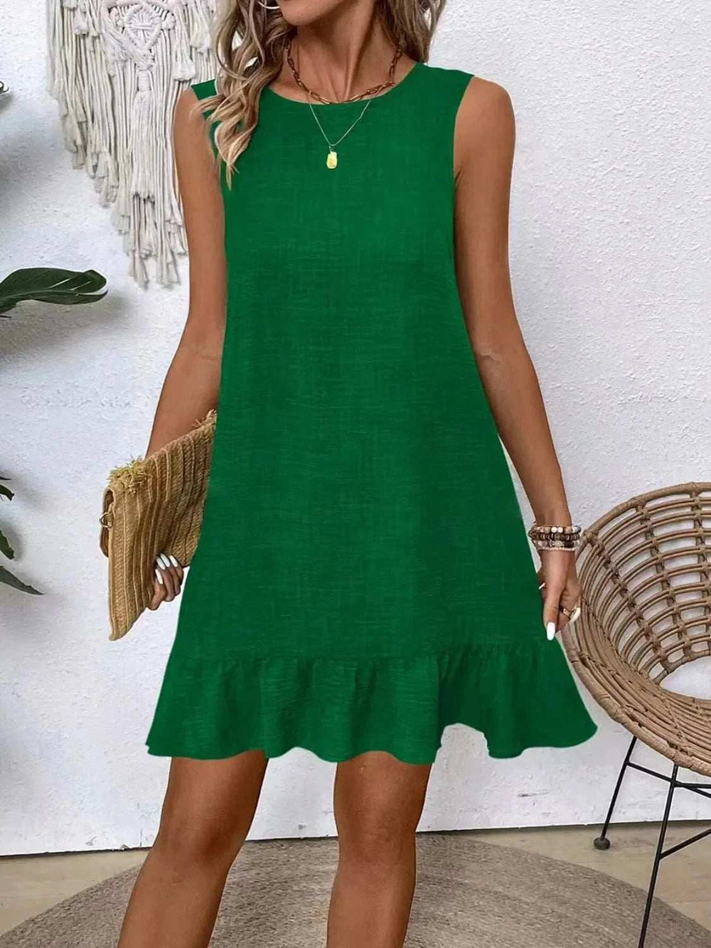 Ruffled Hem Round Neck Sleeveless Dress - Trendsi - Flyclothing LLC