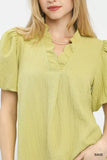 Umgee Seersucker Puff Sleeve Blouse - Trendsi - Flyclothing LLC