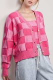 Checkered V-Neck Long Sleeve Cardigan - Trendsi - Flyclothing LLC