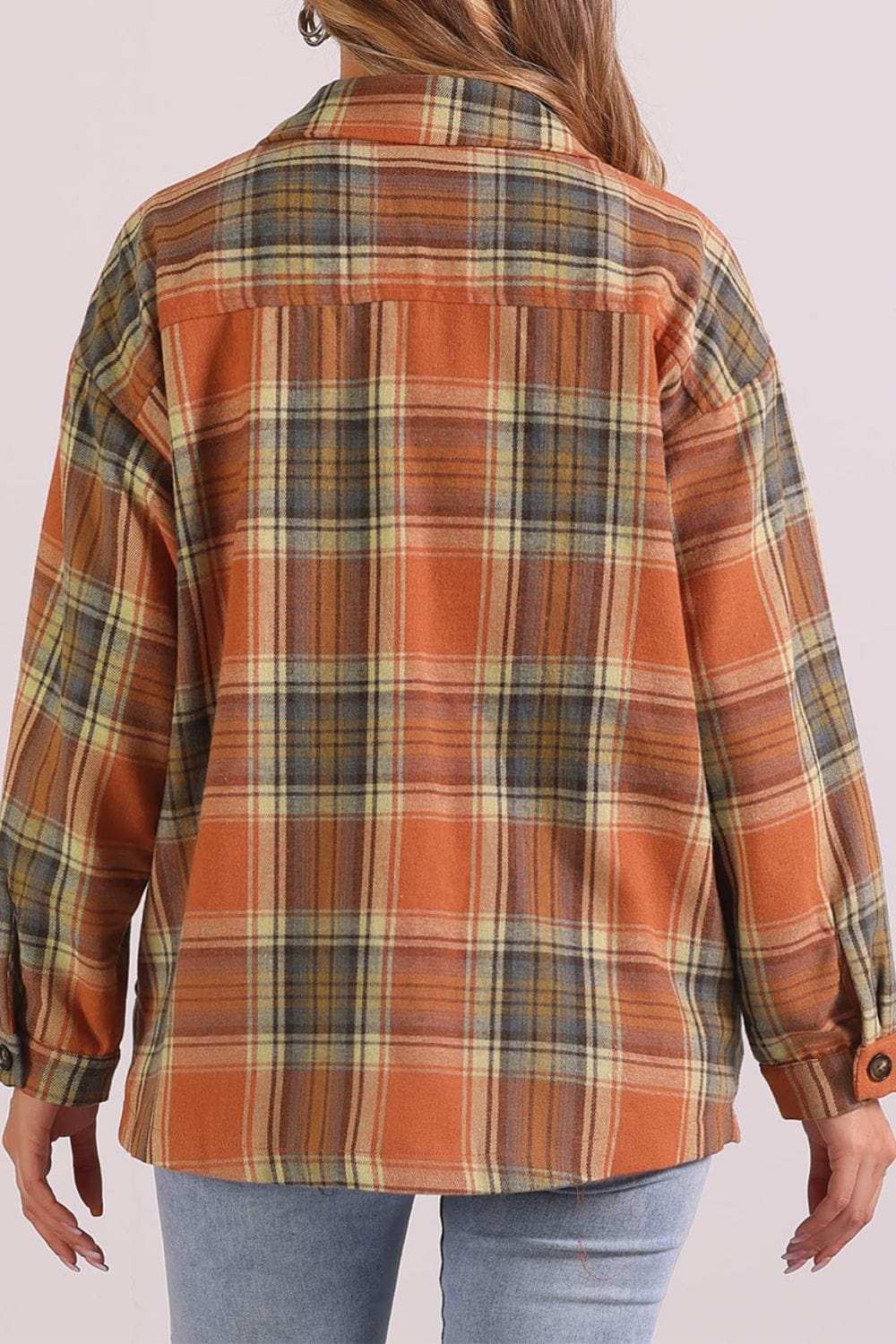 Plaid Collared Neck Long Sleeve Shirt with Chest Pockets - Trendsi - Flyclothing LLC