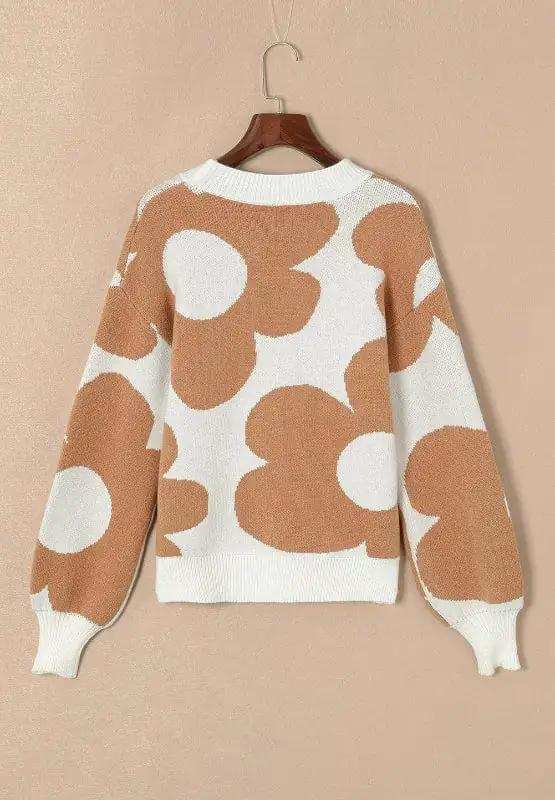 Contrast Flower Mock Neck Long Sleeve Sweater - Trendsi - Flyclothing LLC