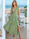 Cutout Ruffled Cap Sleeve Maxi Dress - Trendsi - Flyclothing LLC