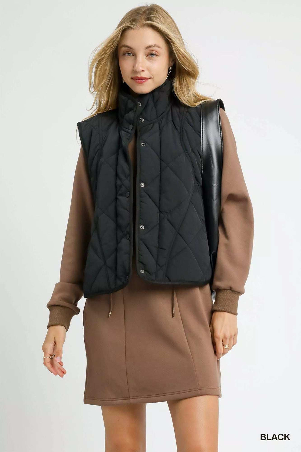Umgee Quilted Snap-Front Puffer Vest - Trendsi - Flyclothing LLC