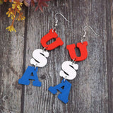 USA Wooden Letter Dangle Earrings - Trendsi - Flyclothing LLC