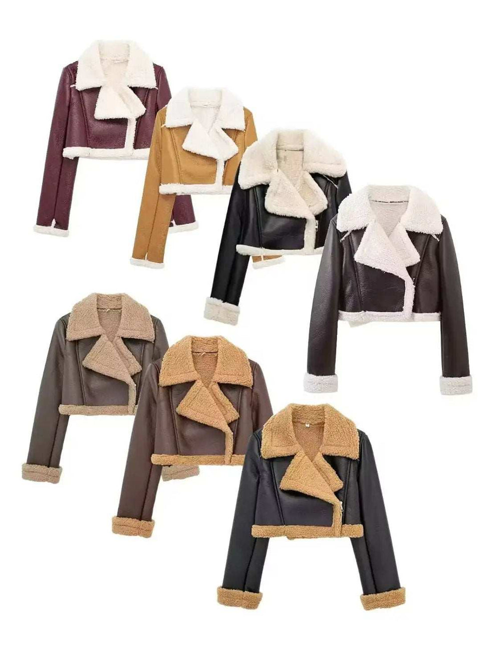 Collared Neck Long Sleeve Plush Cropped Jacket - Trendsi - Flyclothing LLC