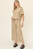 Double Take Full Size Texture Round Neck Short Sleeve T-Shirt and Wide Leg Pants - Trendsi - Flyclothing LLC