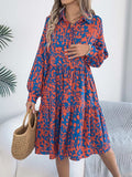 Printed Collared Neck Long Sleeve Dress - Trendsi - Flyclothing LLC