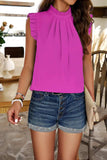 Frill Ruched Mock Neck Sleeveless Blouse - Trendsi - Flyclothing LLC
