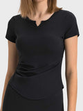 Notched Short Sleeve Active T-Shirt - Trendsi - Flyclothing LLC