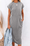 Pocketed Round Neck Cap Sleeve Dress - Trendsi - Flyclothing LLC
