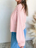Striped Long Sleeve Ribbed Blouse - Trendsi - Flyclothing LLC