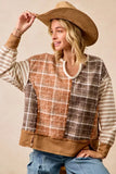 BiBi Plaid And Stripe Mix And Match Top With Open Seam - Trendsi - Flyclothing LLC