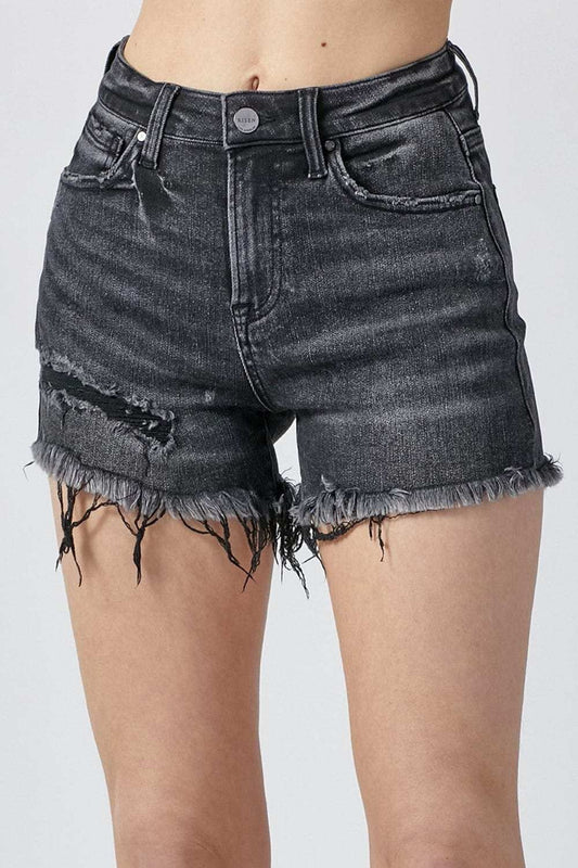 RISEN Raw Hem Denim Shorts with Pockets - Trendsi - Flyclothing LLC