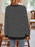 Striped Round Neck Long Sleeve Sweatshirt - Trendsi - Flyclothing LLC