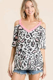 BiBi Leopard Print Top with Shoulder Cut Out - Trendsi - Flyclothing LLC