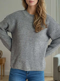 Solid Color Round Neck Long Sleeve Sweater - Trendsi - Flyclothing LLC