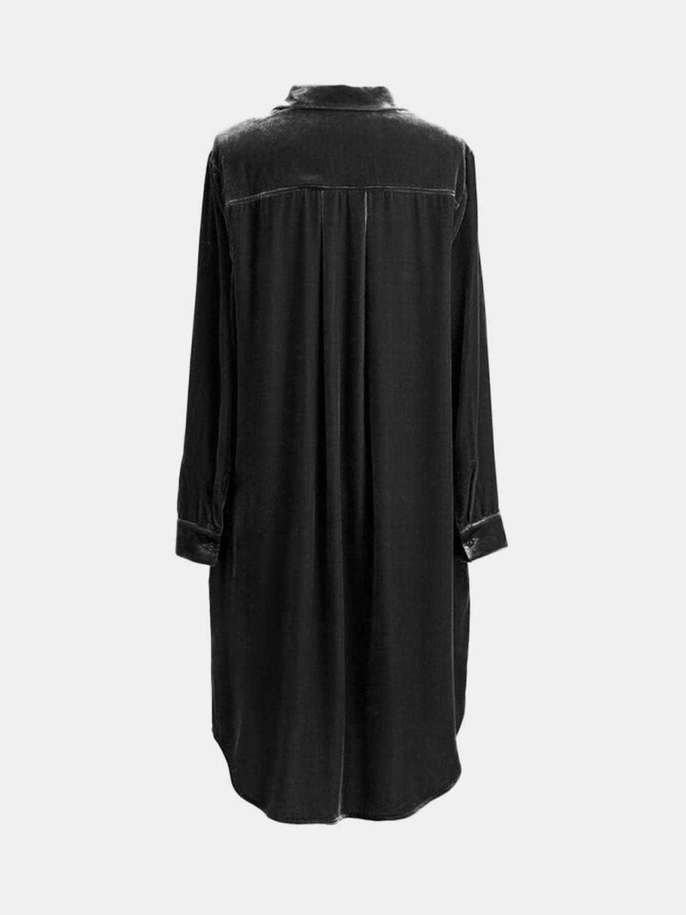 High-Low Button Up Long Sleeve Knee Length Dress - Trendsi - Flyclothing LLC