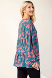 Celeste Full Size Tiered Floral V-Neck Long Sleeve Blouse - Trendsi - Flyclothing LLC