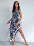 Fringe Printed Single Shoulder Dress - Trendsi - Flyclothing LLC