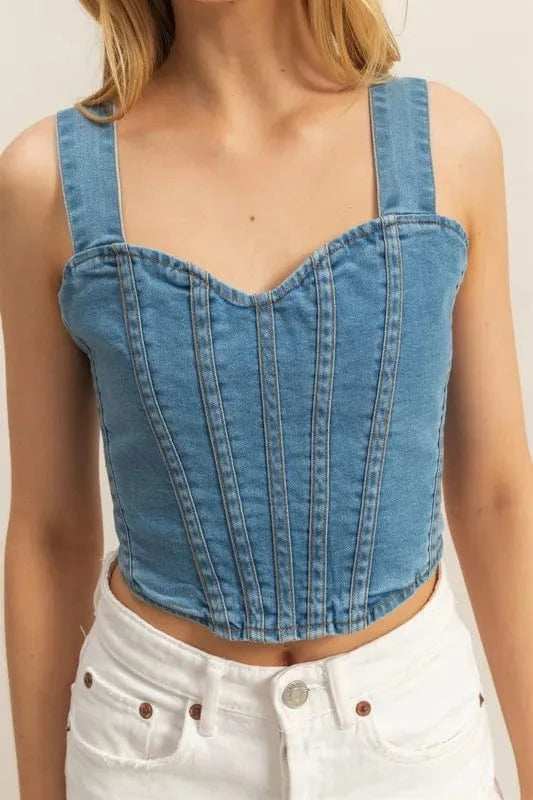 HYFVE Washed Sweetheart Neck Wide Strap Denim Tank - Trendsi - Flyclothing LLC