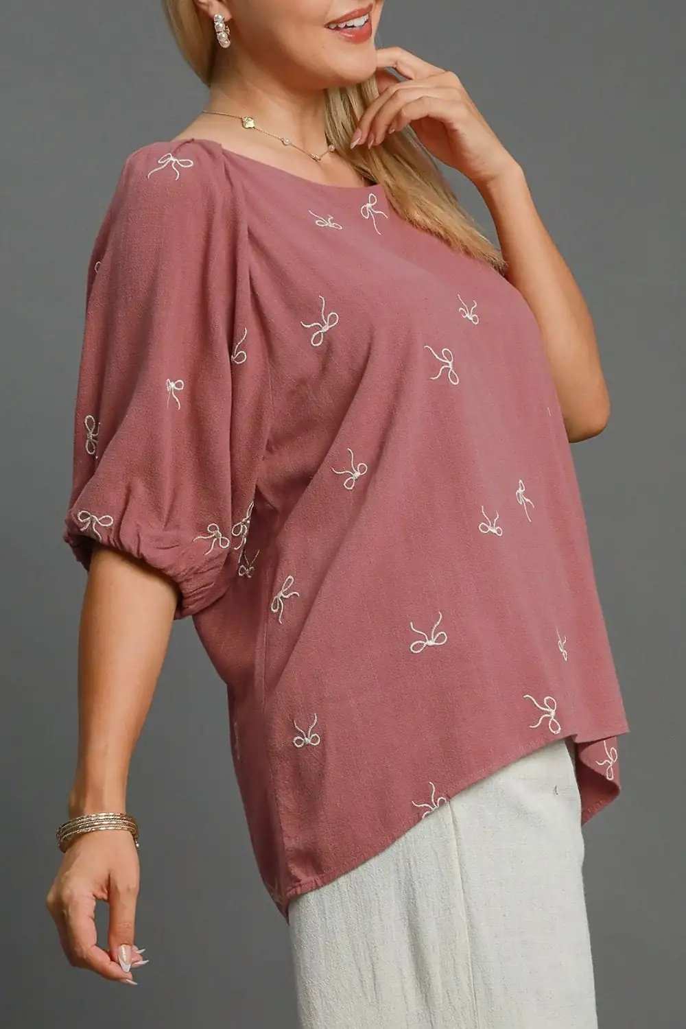 Umgee Full Size Linen Blend Ribbon Embroidered Top Plus Size - Trendsi - Flyclothing LLC