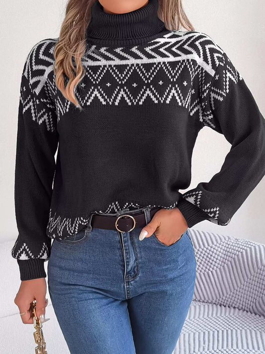 Turtleneck Dropped Shoulder Sweater - Trendsi - Flyclothing LLC