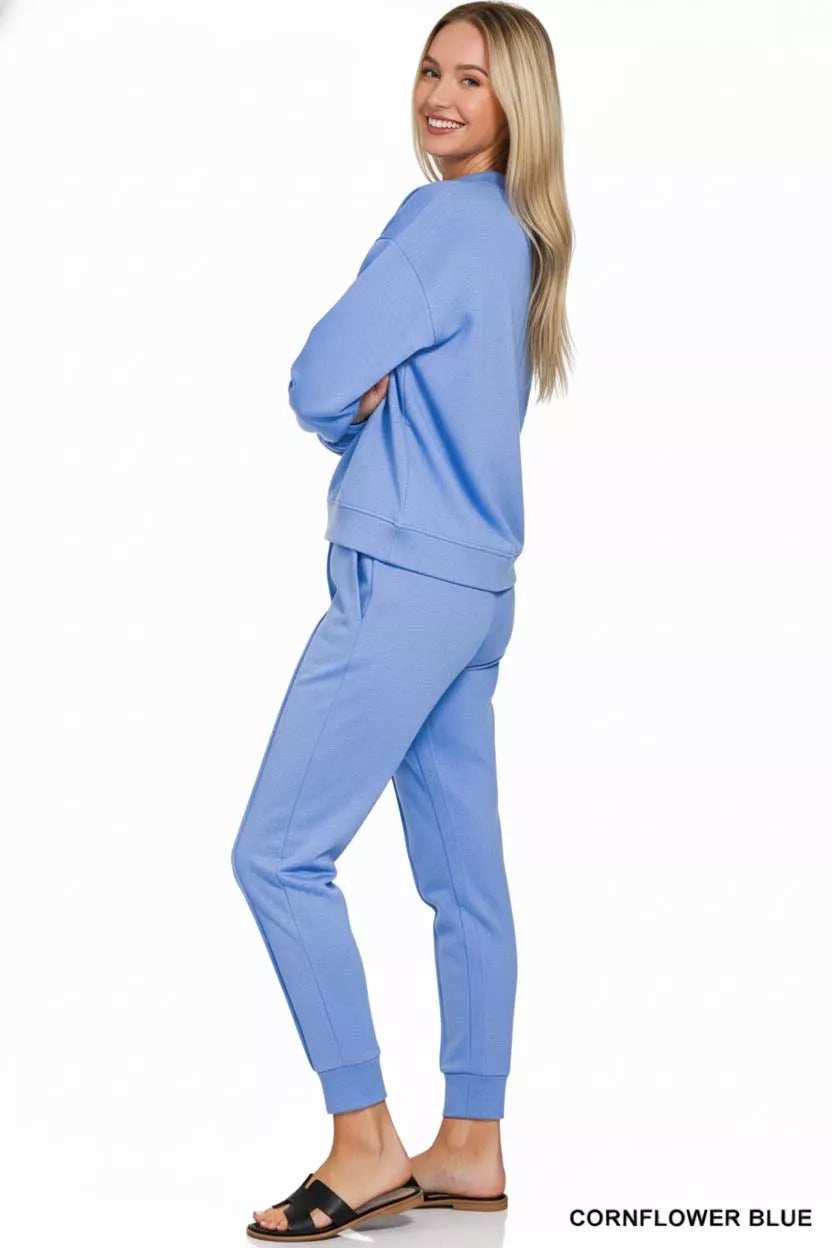 Zenana Scuba Mock Neck Sweatshirt and Joggers Set - Trendsi - Flyclothing LLC