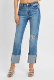 RISEN Full Size High Rise Ankle Straight Wide Cuffed Jeans Plus Size - Trendsi - Flyclothing LLC