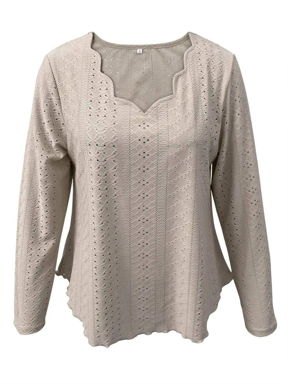 Eyelet Long Sleeve Blouse - Trendsi - Flyclothing LLC