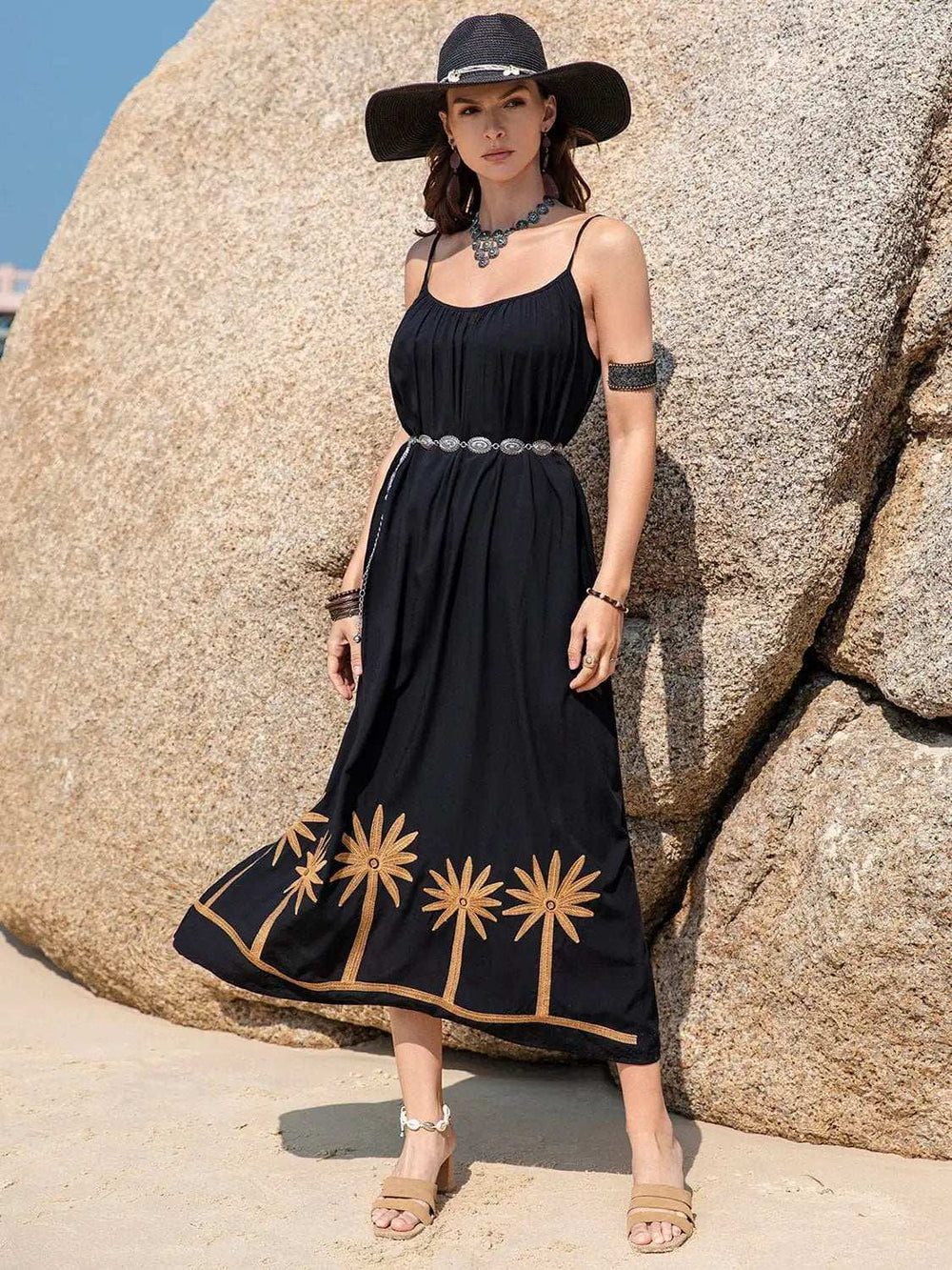 Embroidered Scoop Neck Midi Cami Dress - Trendsi - Flyclothing LLC