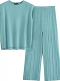 Casual Solid Color Cap Sleeve Top and Pants Knit Set - Trendsi - Flyclothing LLC