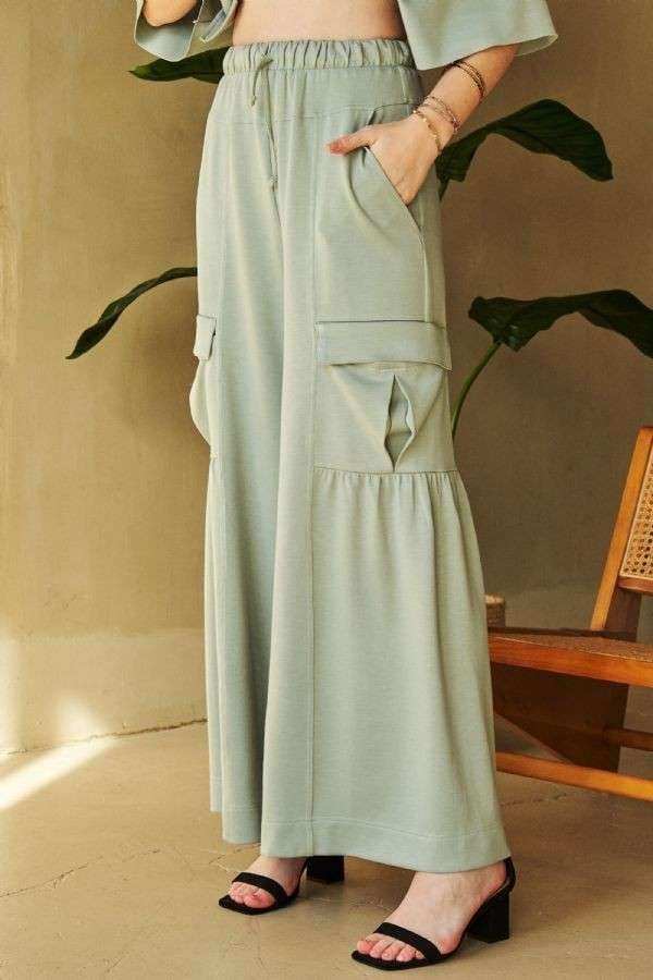 Davi & Dani Drawstring Ruched Detail Wide Leg Pants - Trendsi - Flyclothing LLC