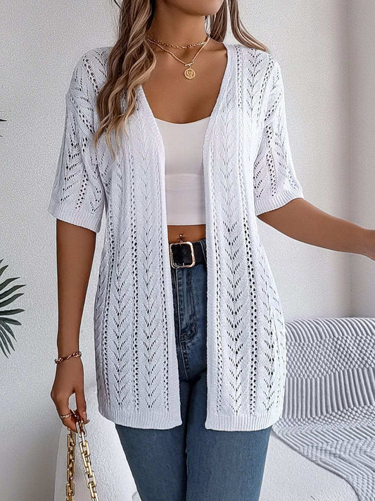 Openwork Open Front Half Sleeve Cardigan - Trendsi - Flyclothing LLC