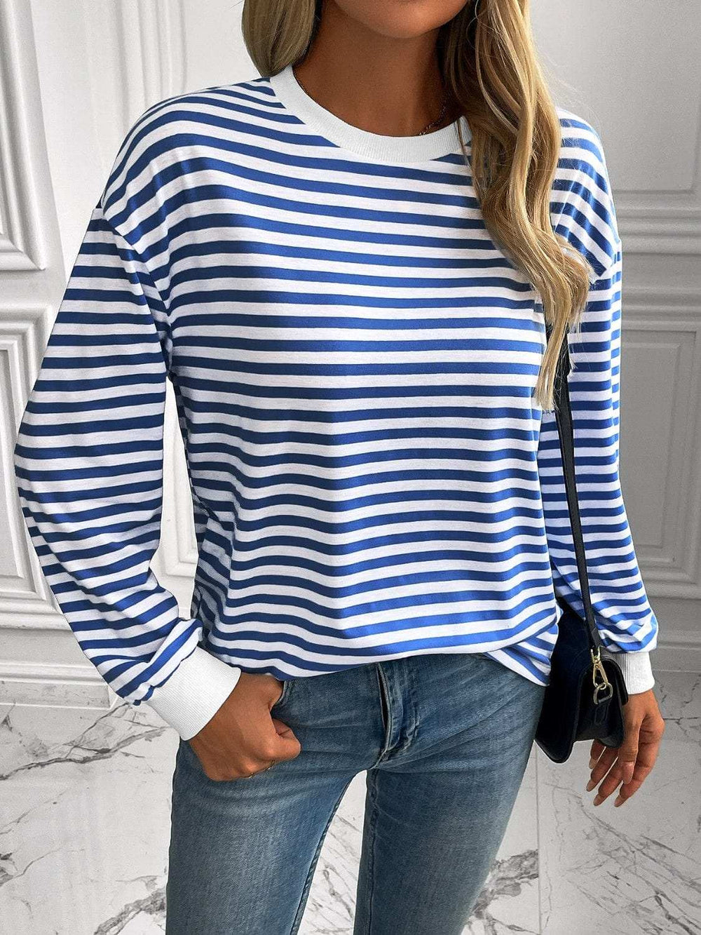 Ivy Lane Striped Round Neck Long Sleeve Sweatshirt - Trendsi - Flyclothing LLC